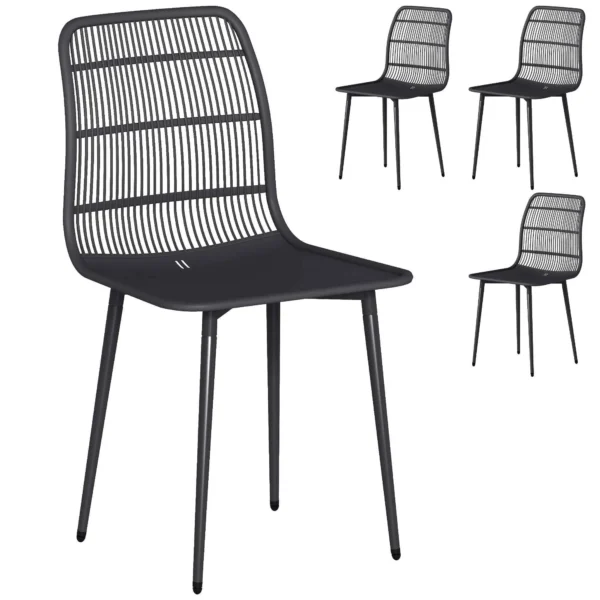 Outsunny Outdoor Dining Chairs Set of 4, Garden Chairs with Slatted Backrest, Black