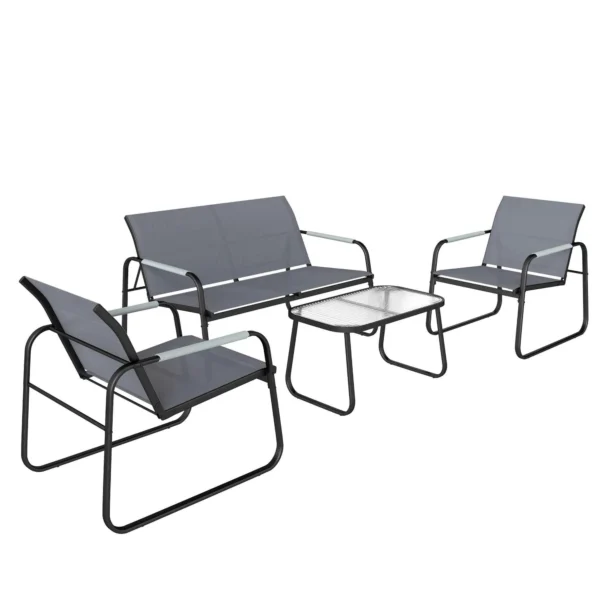 Outsunny 4-Piece Garden Set with 2-Seater Sofa, 2 Chairs and Coffee Table, Grey Metal Frame
