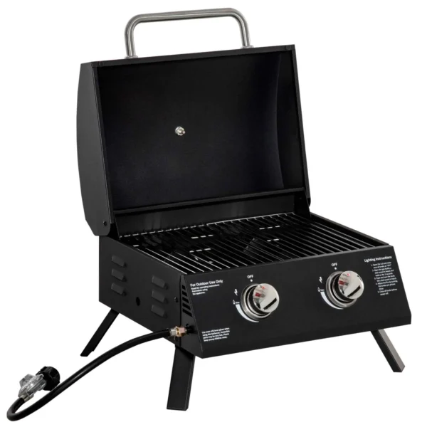 Outsunny Folding Gas Barbecue with Lid, Thermometer and 2 Steel Burners, 55x46.5x41 cm, Black