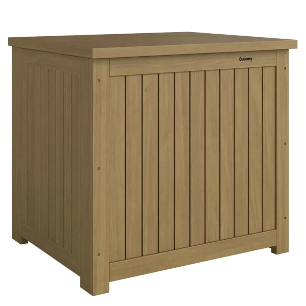 Outsunny 130L Outdoor Storage Chest with Lid, Hinges and Strap, Wooden, 63x51x58.5 cm, Brown