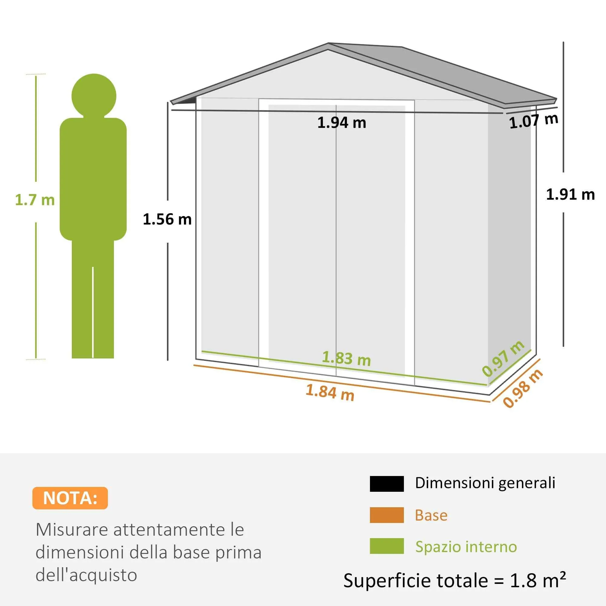 Outsunny Garden Shed Steel Tool Storage Shed 194x107x191 cm, Grey - Image 3