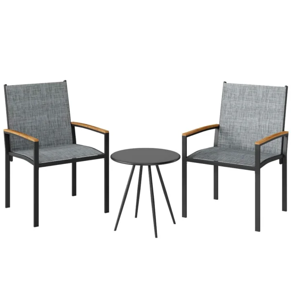 Outsunny 3-Piece Bistro Set: Mesh Chairs and Table, Mixed Grey.