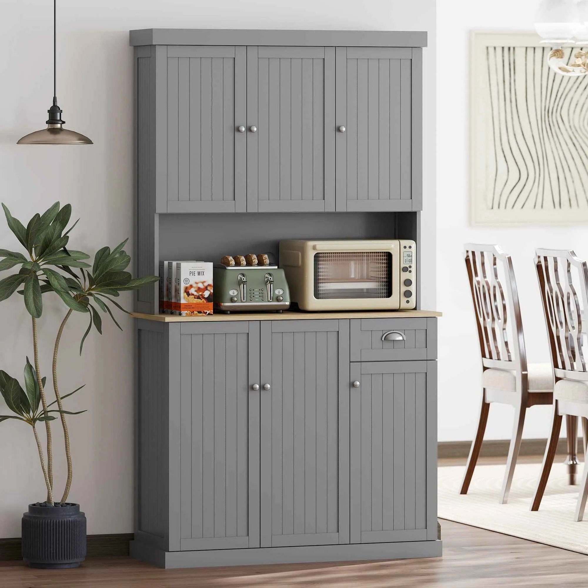 Country Kitchen Cabinet Sideboard with Adjustable Shelves 101x39x180cm Grey - Image 2