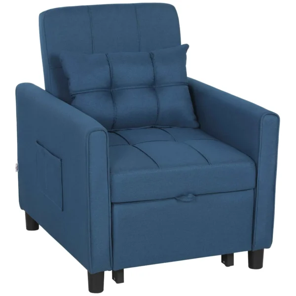 Folding Chair Bed with Adjustable Backrest and Cushion, Blue