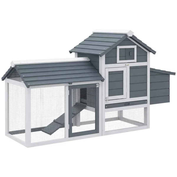 PawHut Wooden Chicken Coop, 151.5x54x87cm, Dark Grey