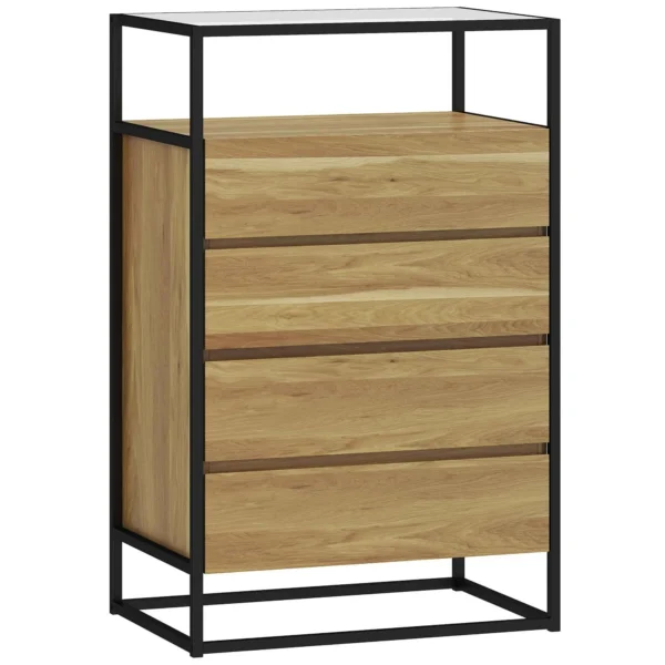 4-Drawer Chest with Open Shelf in Steel and Glass