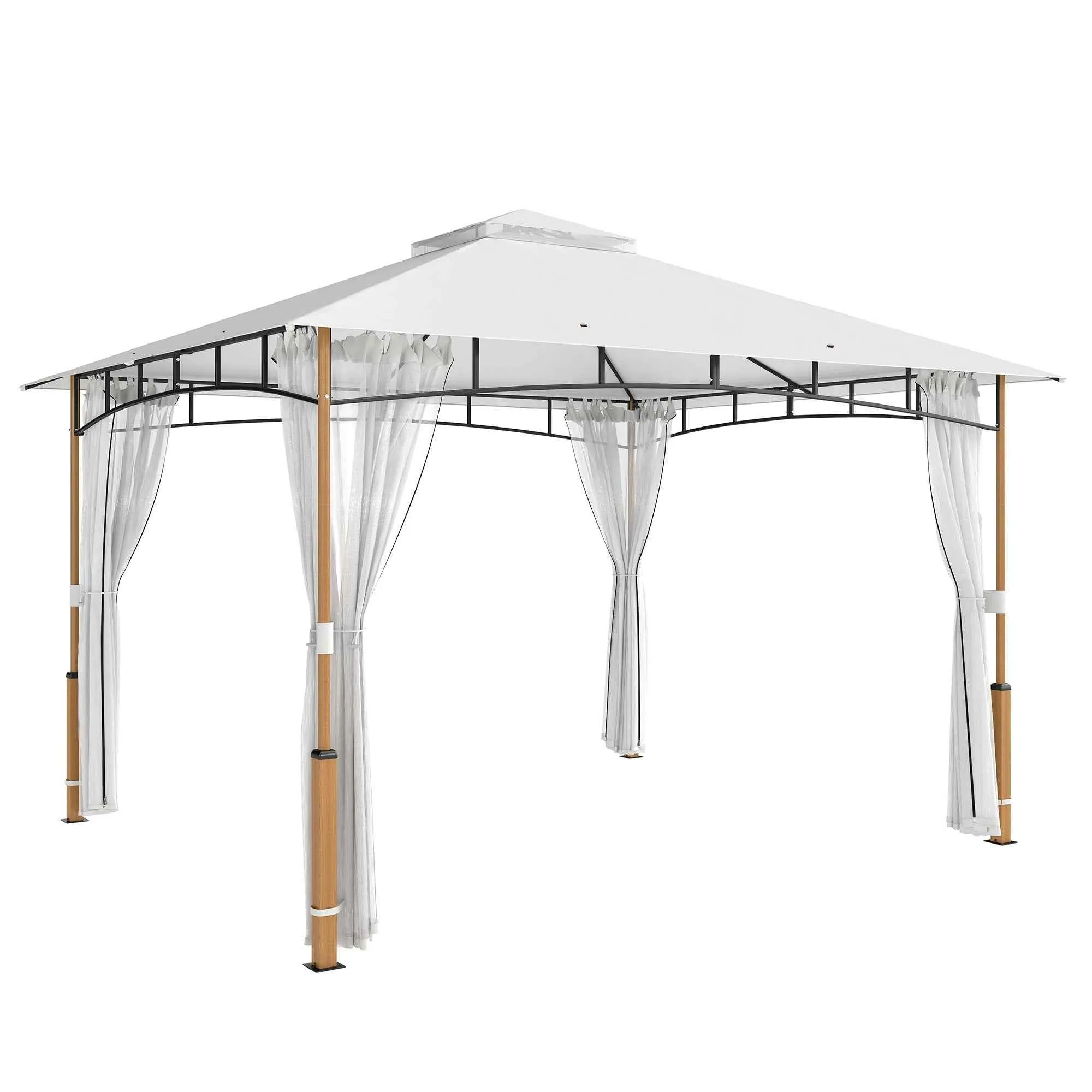Outsunny Gazebo 3 x 3.6 m, Double Roof UPF50+ with Net, Cream