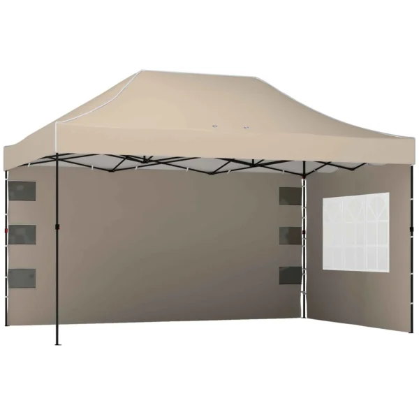 Outsunny Pop Up Folding Gazebo with Side Walls and Windows, 2.9 x 4.3 m, Metal and Oxford Fabric, Sand Brown