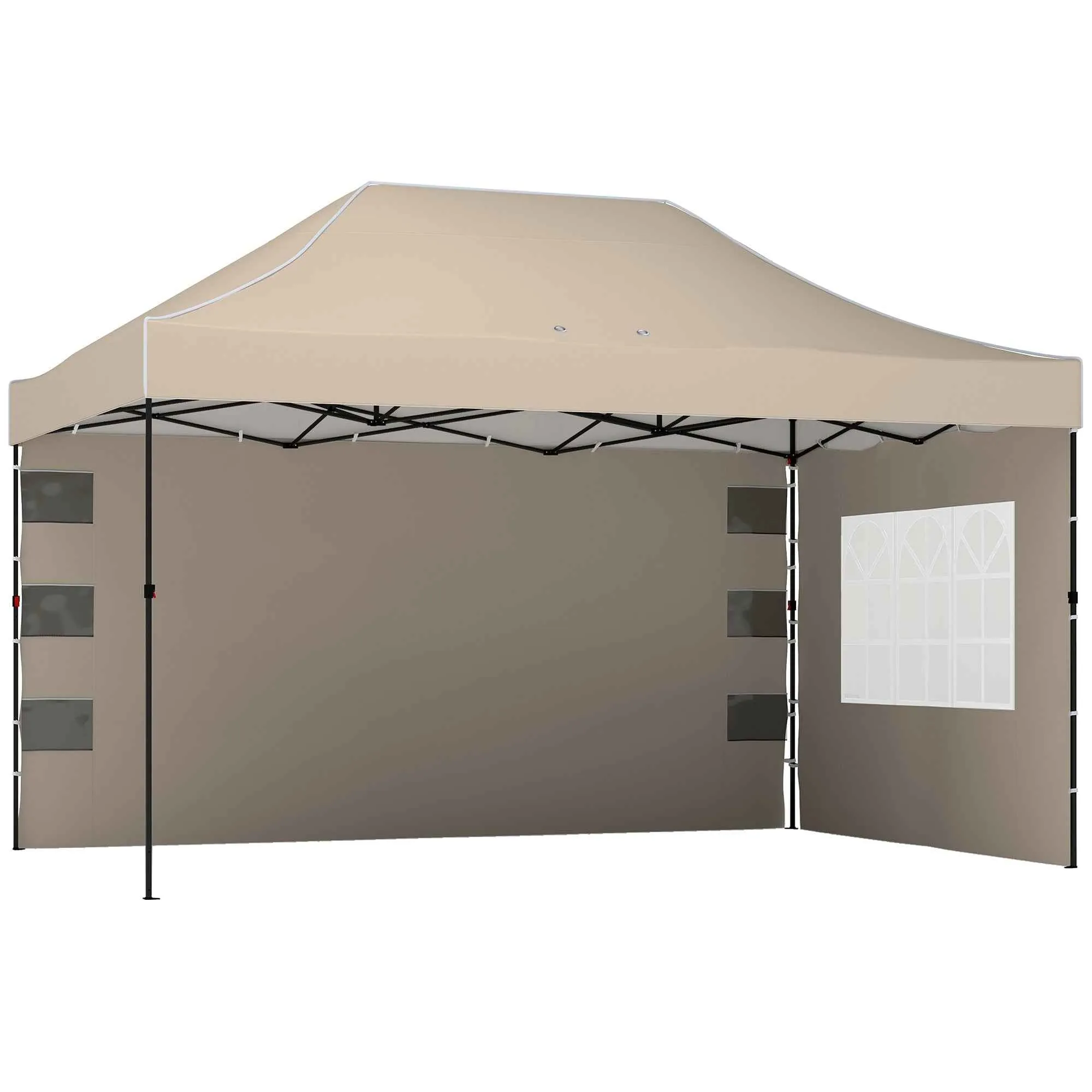 Outsunny Pop Up Folding Gazebo with Side Walls and Windows, 2.9 x 4.3 m, Metal and Oxford Fabric, Sand Brown