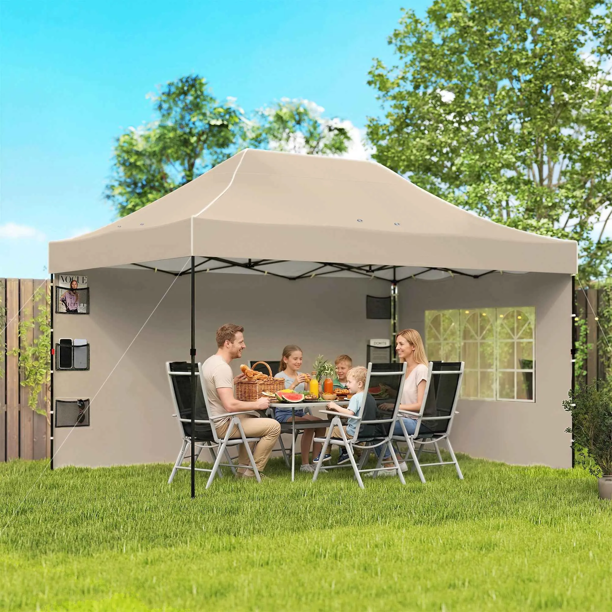 Outsunny Pop Up Folding Gazebo with Side Walls and Windows, 2.9 x 4.3 m, Metal and Oxford Fabric, Sand Brown - Image 2