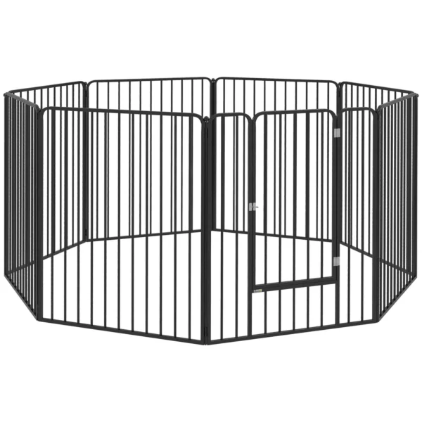 PawHut 8-Panel Modular Indoor/Outdoor Dog Kennel with 9 Pegs, Steel, 164x164x100 cm, Black