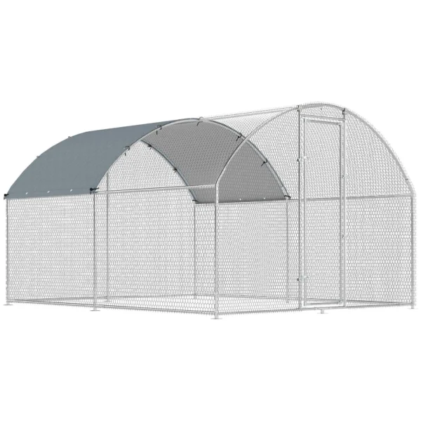 PawHut Outdoor Chicken Coop with Waterproof Roof and Lock, Galvanized Steel, 2.8 x 3.4 x 1.9 m, Silver