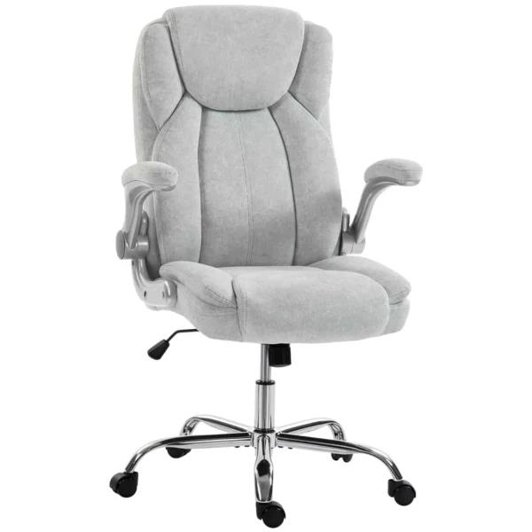 Ergonomic Chair, High Back, Printed Velvet, Foldable Armrests, Cream White