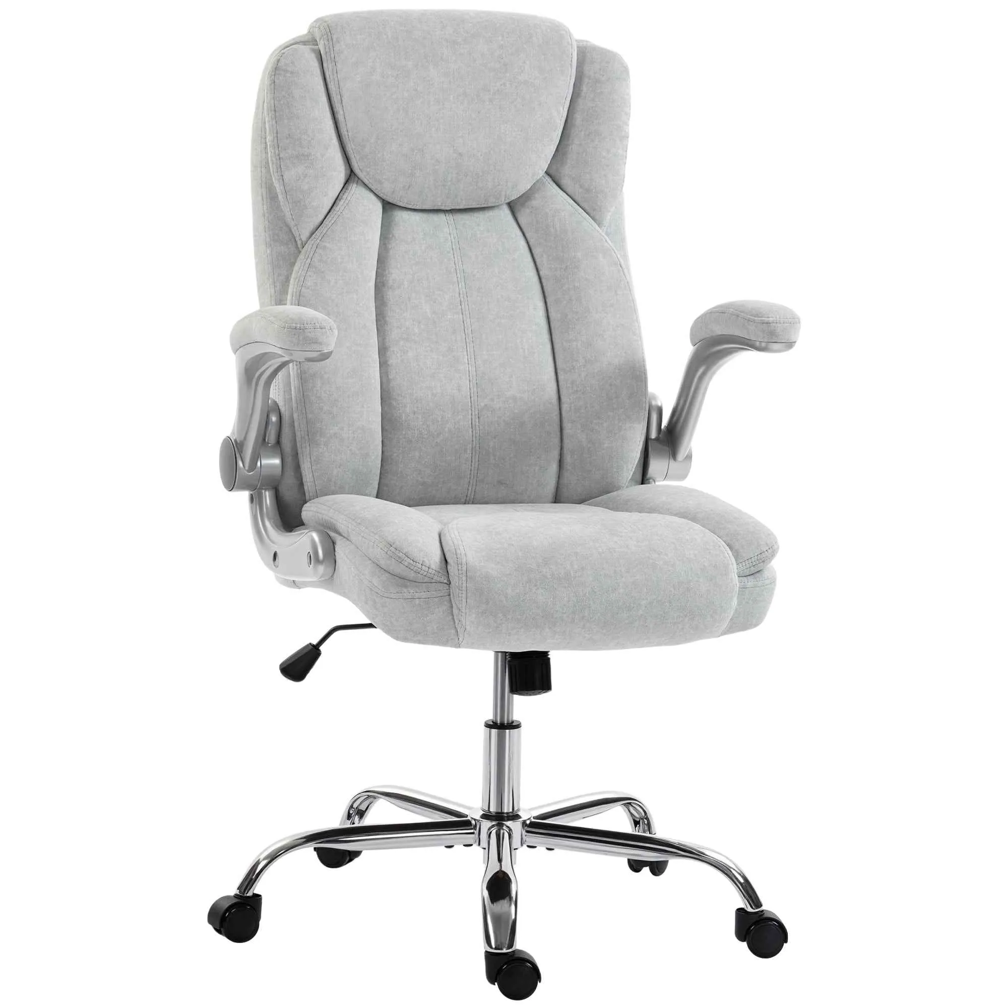 Ergonomic Chair, High Back, Printed Velvet, Foldable Armrests, Cream White