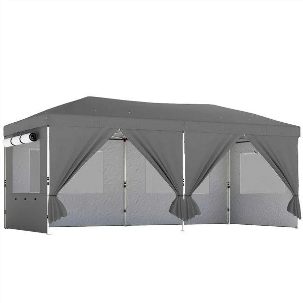 Outsunny 3x6m Pop Up Folding Gazebo with 6 Side Walls, Sandbags, Wheeled Bag, UV50+, Dark Grey