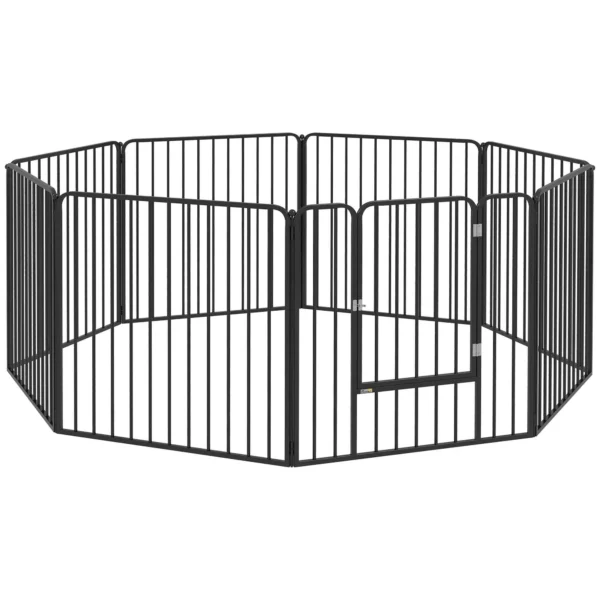 PawHut 8-Panel Modular Indoor/Outdoor Dog Kennel with 9 Pegs, Steel, 164x164x80 cm, Black