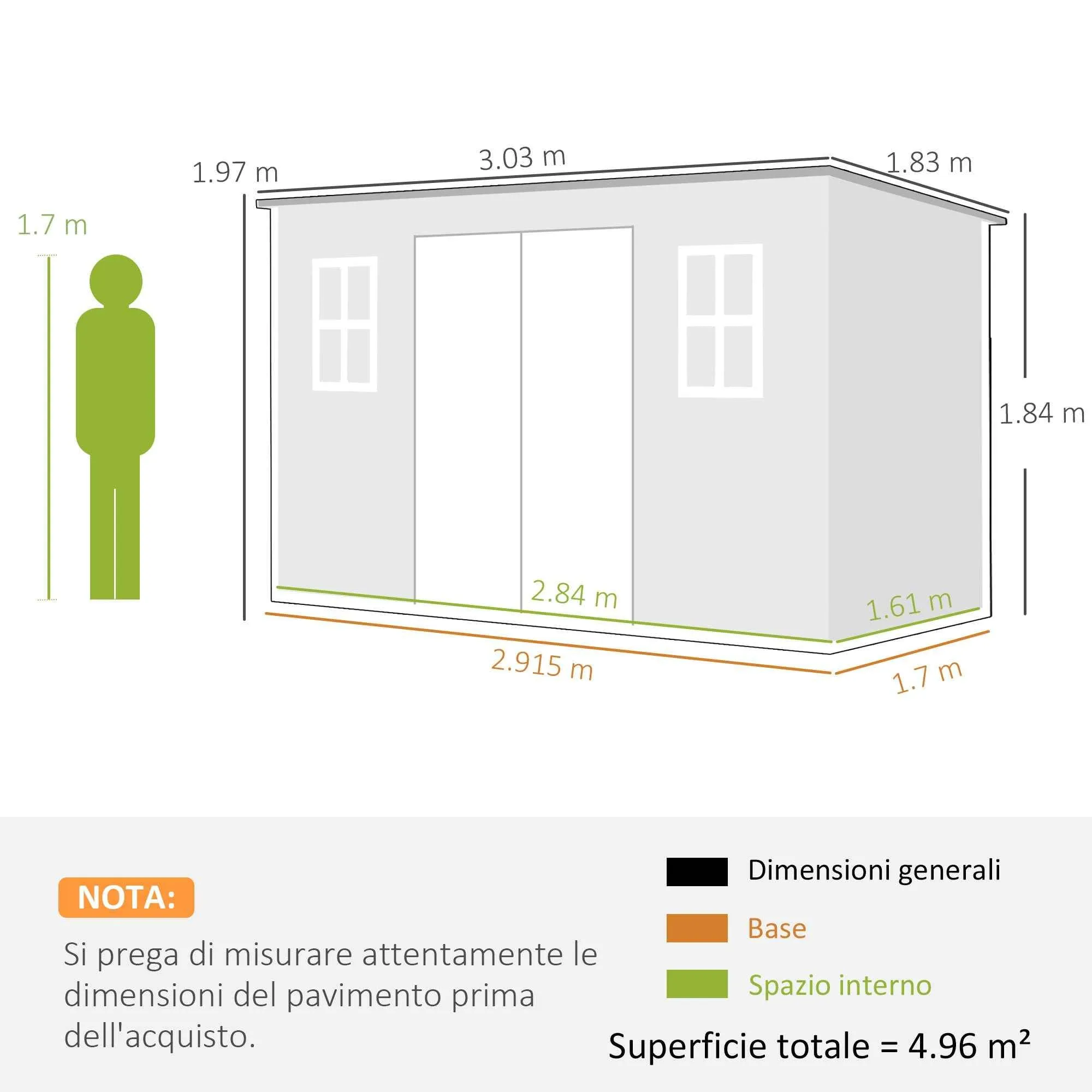 Outsunny 2-Door Tool Shed with Windows and Air Vents, Made of PP and Aluminum, 303x183x184 cm, Gray - Image 3