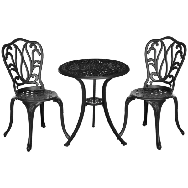 Outsunny 3-Piece Garden Set with 2 Outdoor Chairs and Glass Table with Umbrella Hole, Aluminum, Black