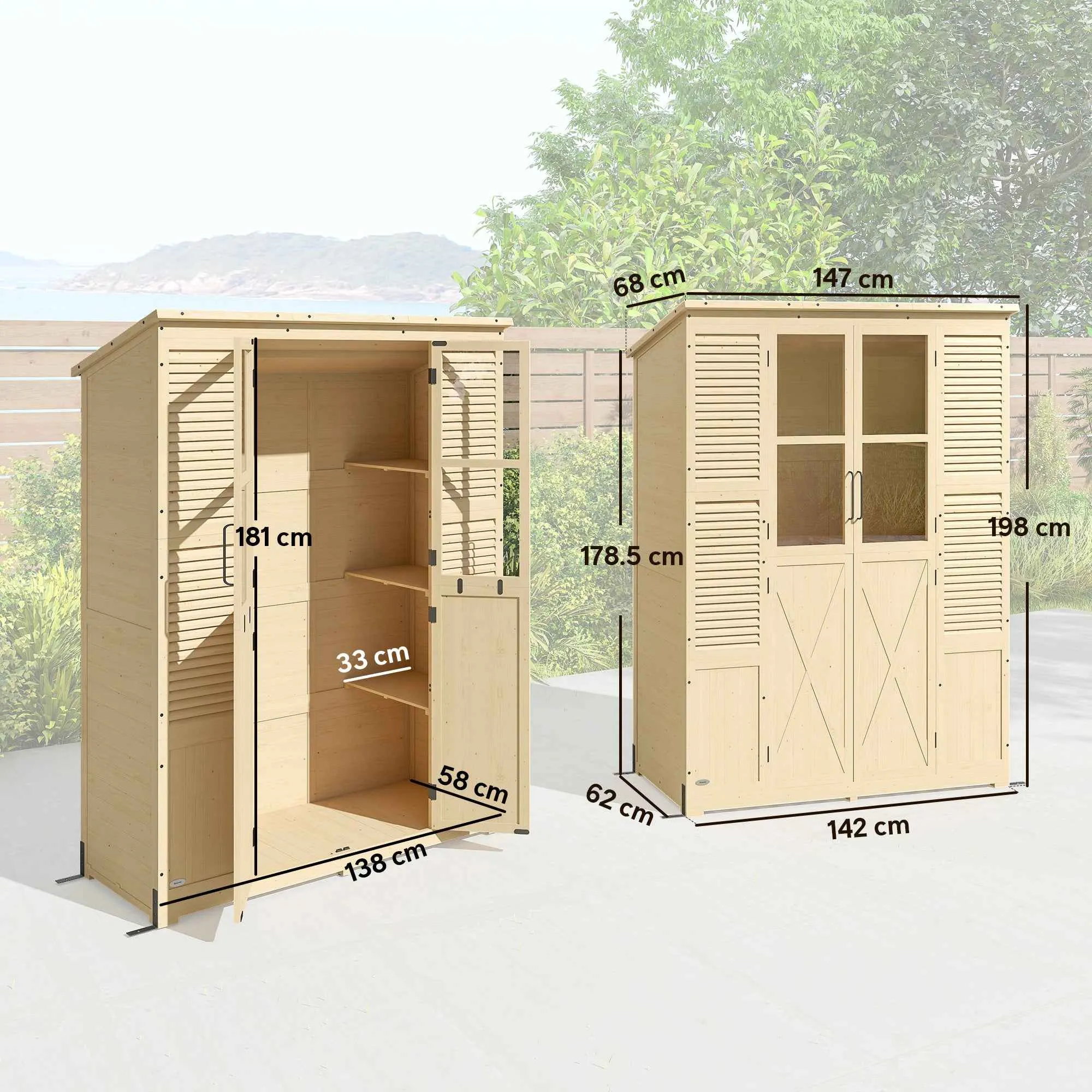 Outsunny Walk-in Garden Shed with Floor and 4 Windows - Image 3