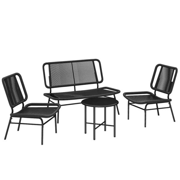 Outsunny 4-Piece Rattan Garden Furniture Set, Outdoor Sofa with Metal Coffee Table, Black