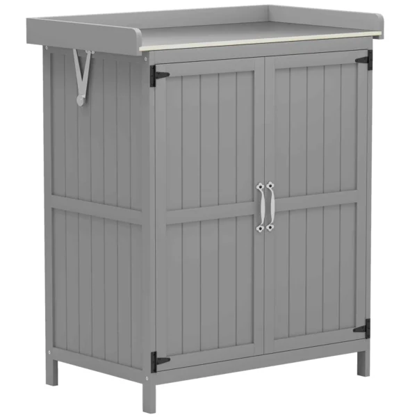 Outsunny Outdoor Storage Cabinet, Wooden Tool Shed with Shelf, with 2 Doors for Garden, Patio, Grey