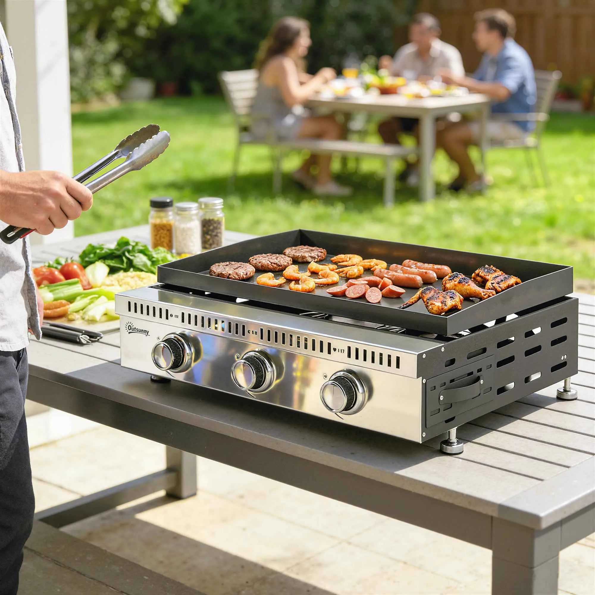 Outsunny Portable Tabletop Gas Grill with Grease Tray, Black - Image 2