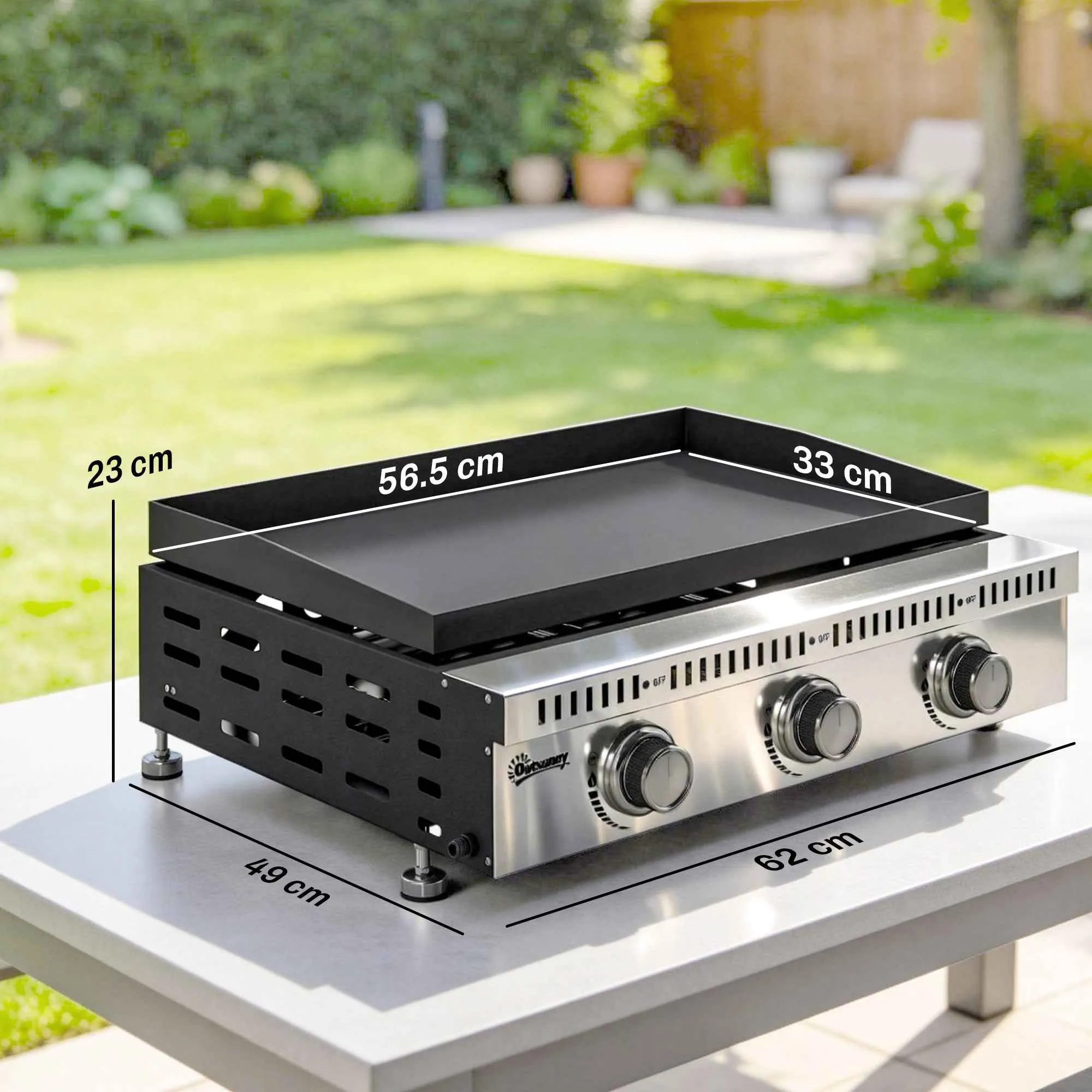 Outsunny Portable Tabletop Gas Grill with Grease Tray, Black - Image 3