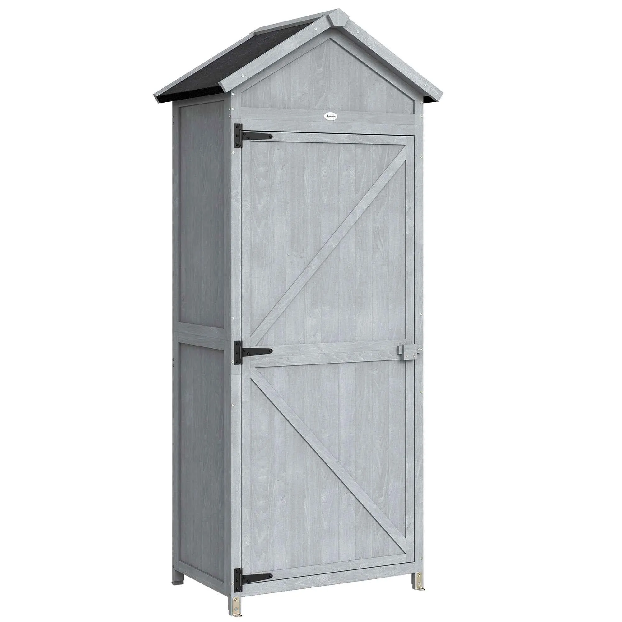 Outsunny Wooden Shed, 77x52.5x178cm, Wardrobe with Folding Workbench