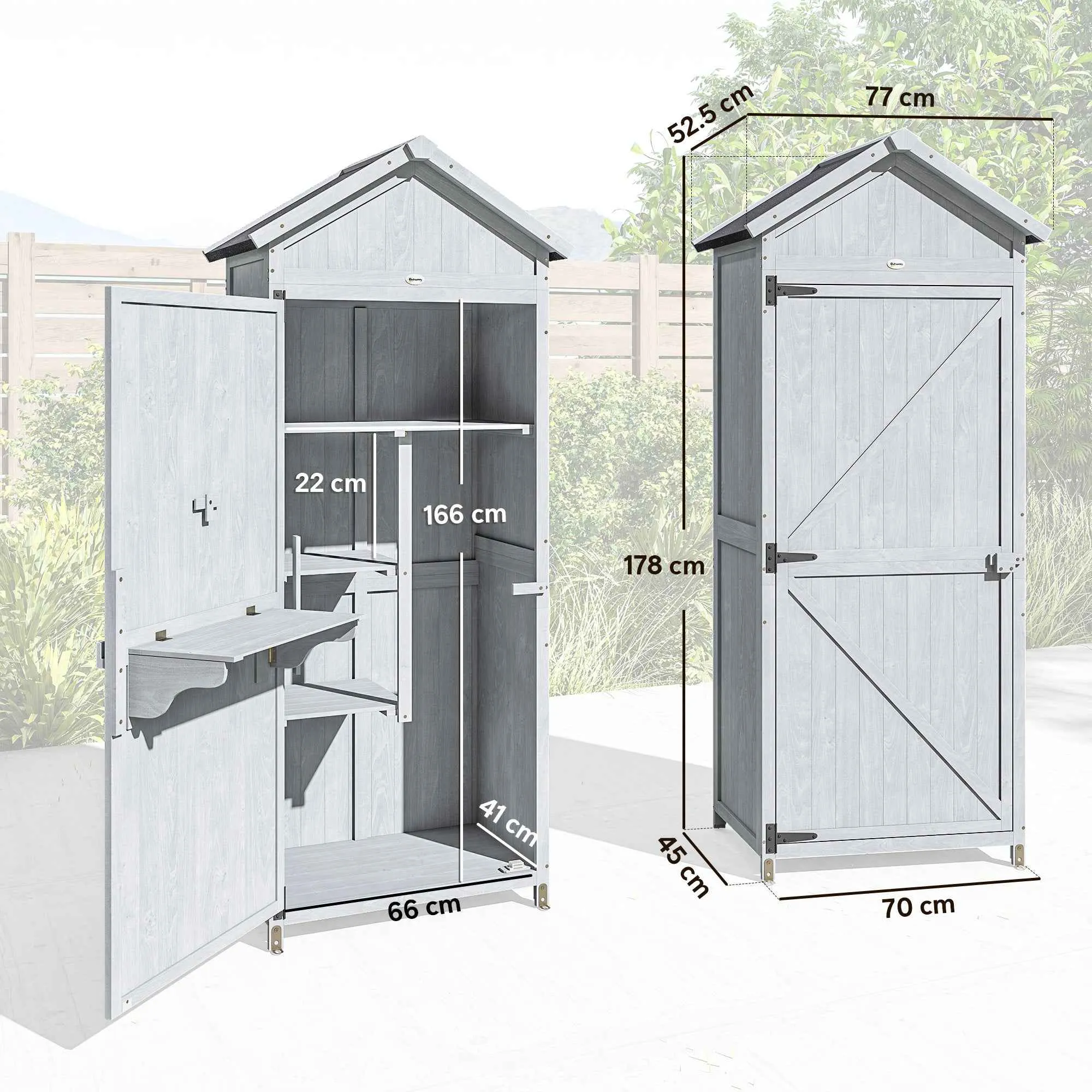 Outsunny Wooden Shed, 77x52.5x178cm, Wardrobe with Folding Workbench - Image 3