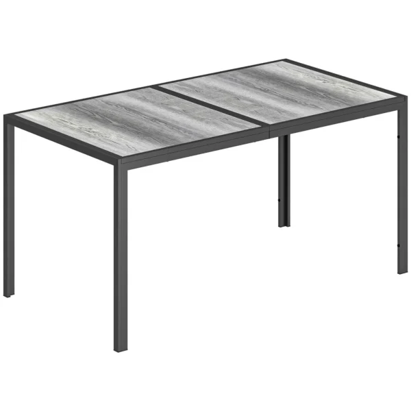 Outsunny Garden Table for 4-6 People with Wood-Effect Top, in Steel and PSPC Plastic, 150x80x74 cm, Grey and Black