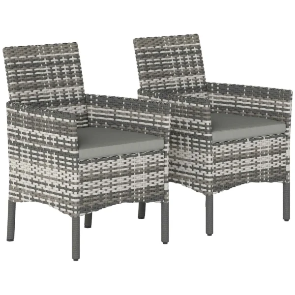 Outsunny Set of 2 Rattan Garden Chairs with Cushions and Armrests, Grey