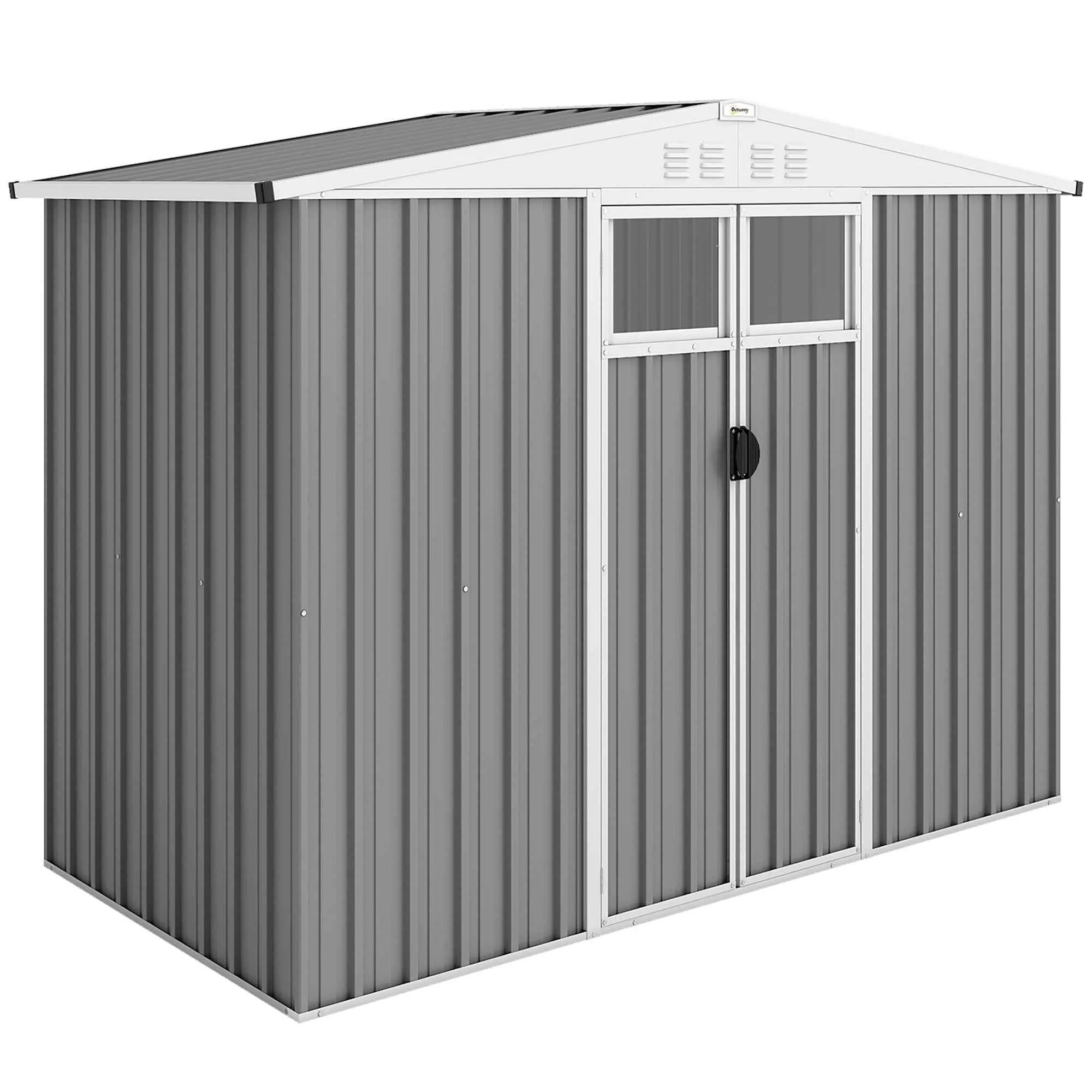 Outsunny Galvanized Steel Garden Storage Shed with 2 Doors, 246x117x180 cm, Light Grey