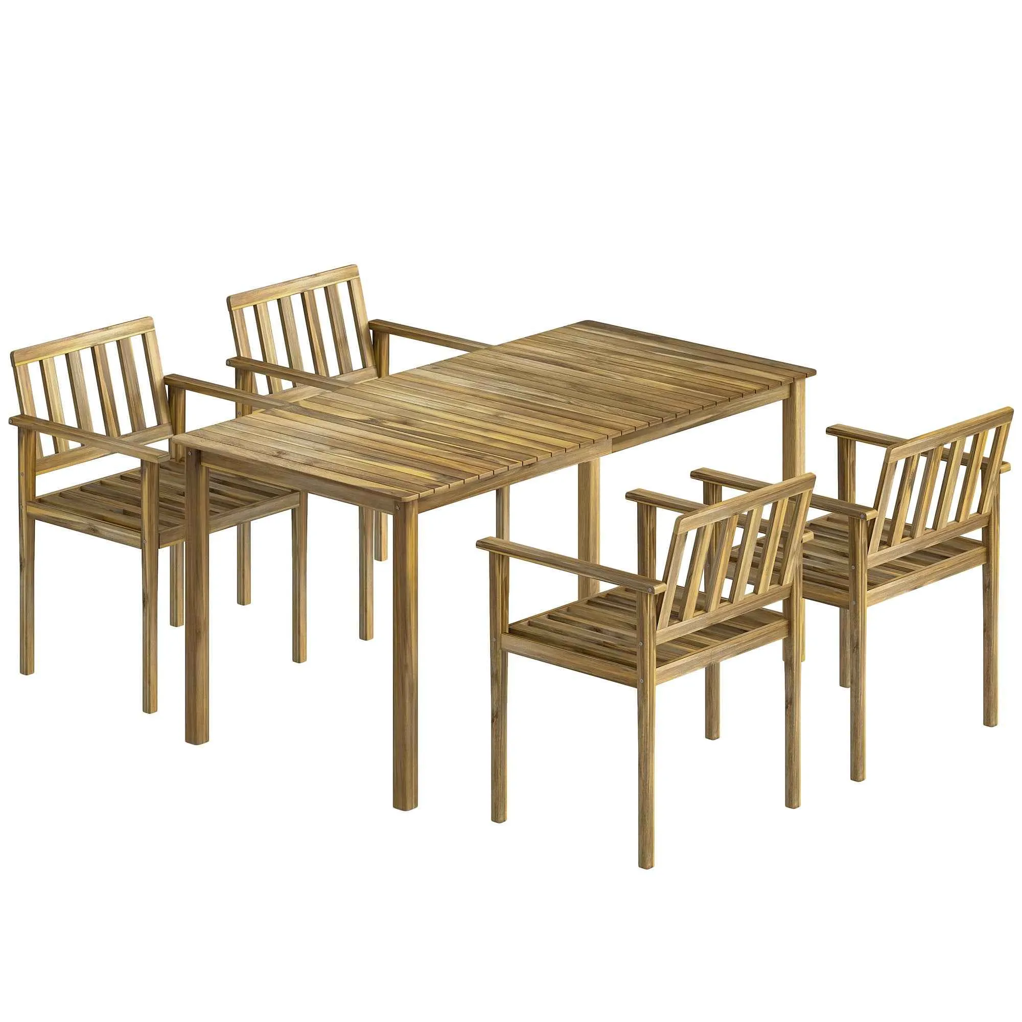 Outsunny 5-Piece Garden Dining Set, Table and Chairs for 4, Teak