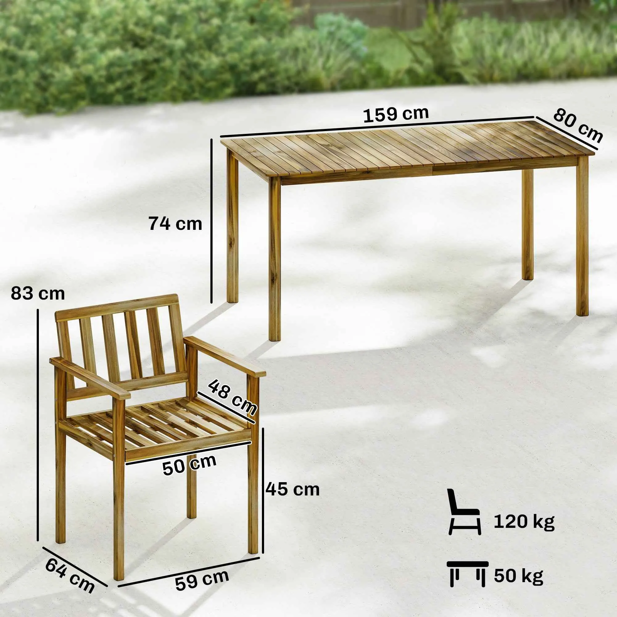 Outsunny 5-Piece Garden Dining Set, Table and Chairs for 4, Teak - Image 3