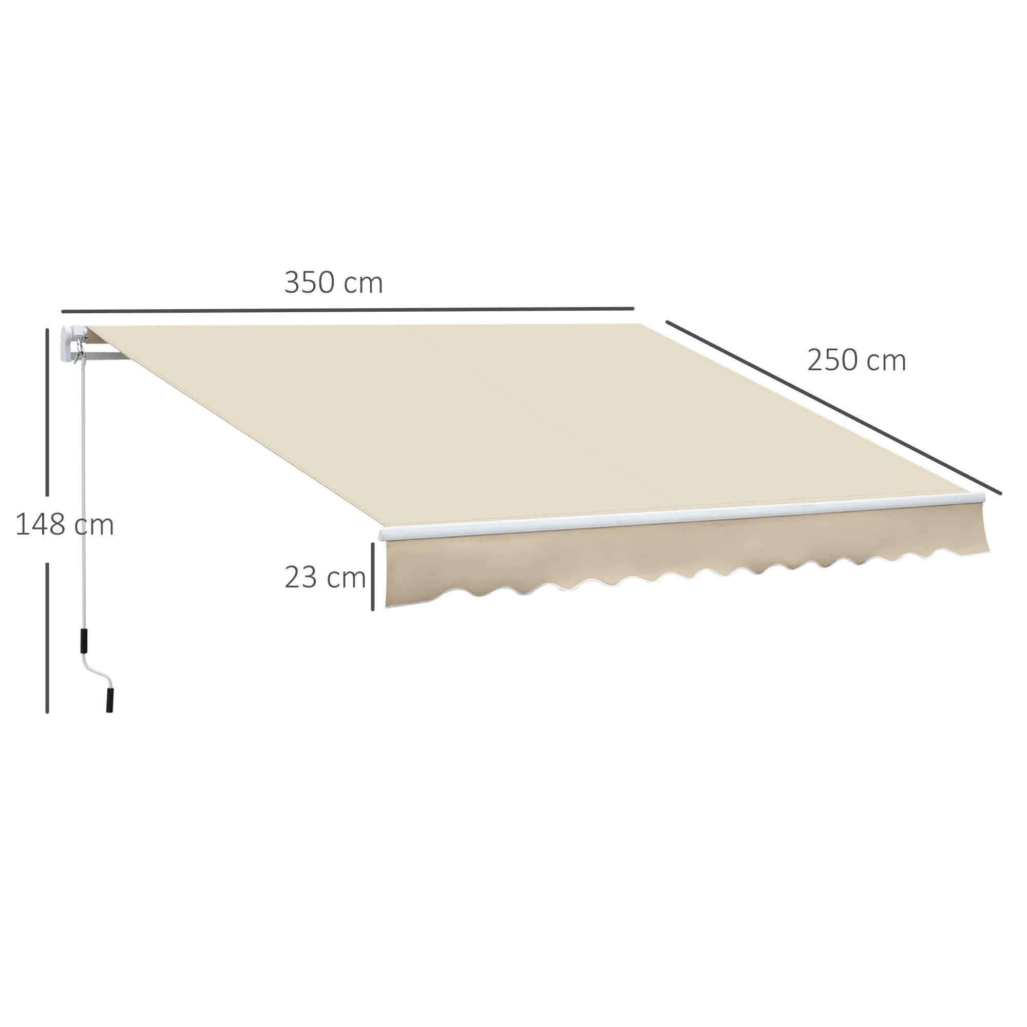 Outsunny Outdoor Awning with Crank Arms, 350x250 cm, Cream - Image 3