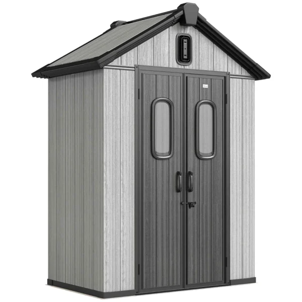 Outsunny Garden Shed 160L x 98D x 217H cm, Plastic, Double Lockable Doors, Grey