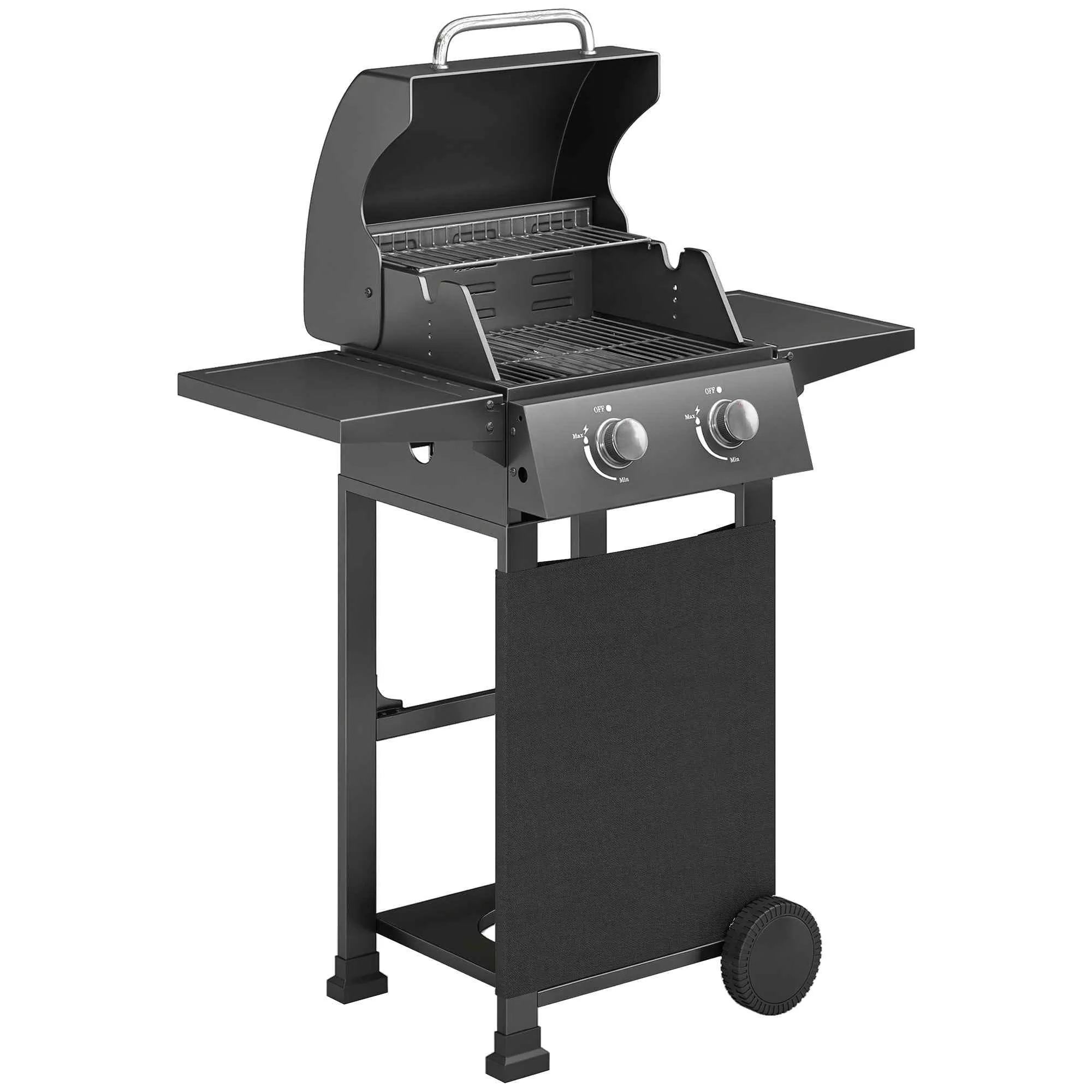 Outsunny 2-Burner Portable Propane Gas Grill with Thermometer, Black