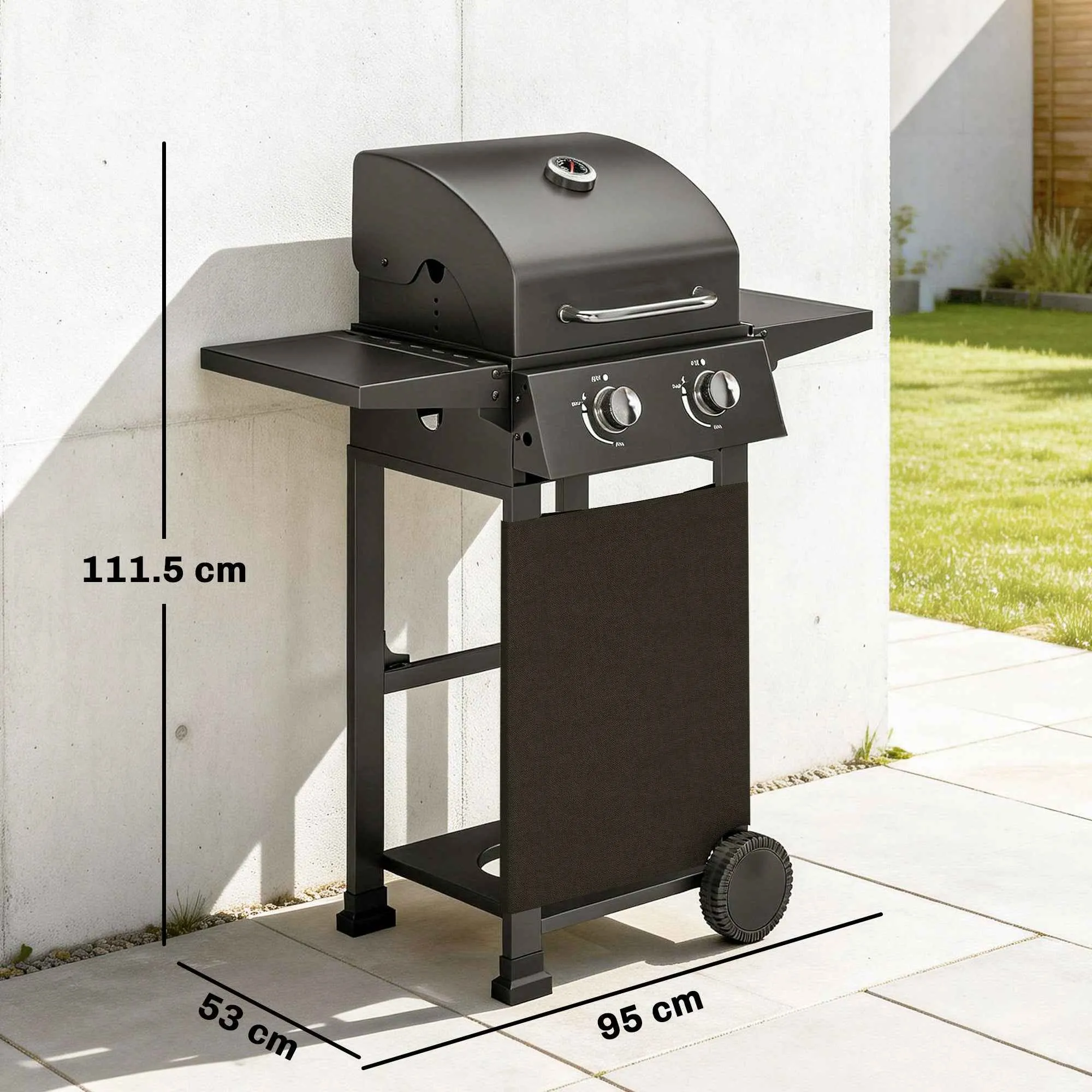 Outsunny 2-Burner Portable Propane Gas Grill with Thermometer, Black - Image 3