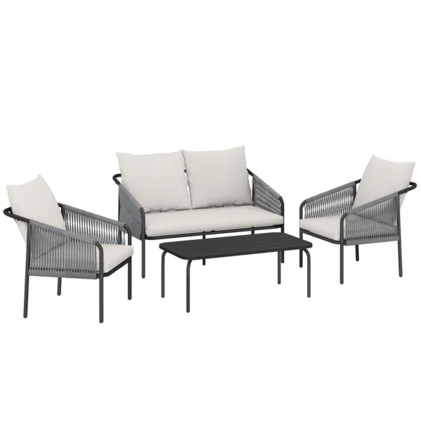 Outsunny 4-Piece Rattan Garden Set with Sofa, Armchairs, and Table, Khaki