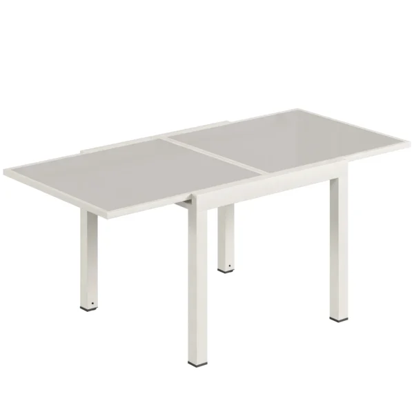 Outsunny Extendable Outdoor Aluminum Table, Tempered Glass Top, Cream White.