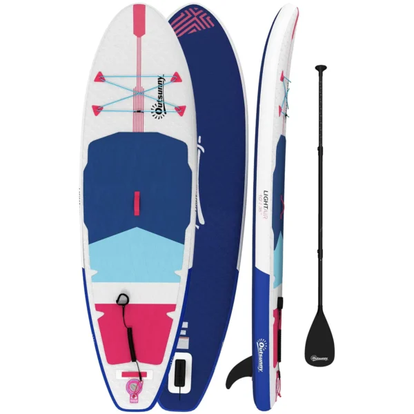 Outsunny Inflatable SUP with Seat, Paddle and Accessories, in Plastic and EVA, 305x89x15 cm, Blue Red Pink
