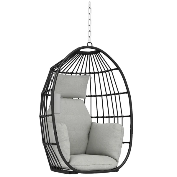 Outsunny Hanging Egg Chair with Hook, Cushion and Headrest, in Steel and Polyester, 75x62x107 cm, Grey