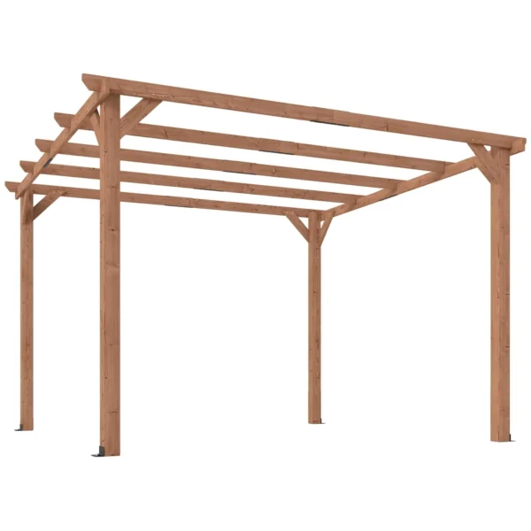 3x3 m Fir Wood Garden Pergola with Triangular Supports and 5 Beams, Wood Color