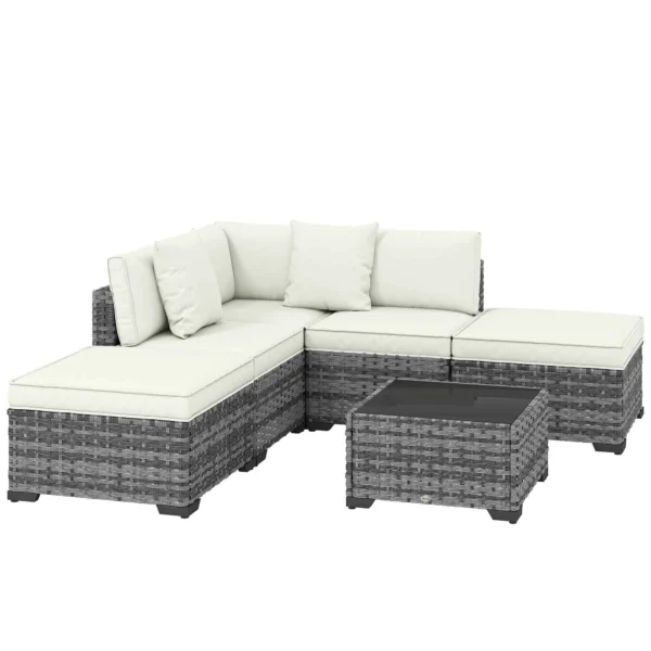 Outsunny 6-Piece Rattan and Steel Garden Furniture Set with Sofa, Coffee Table, and Cushions, Grey