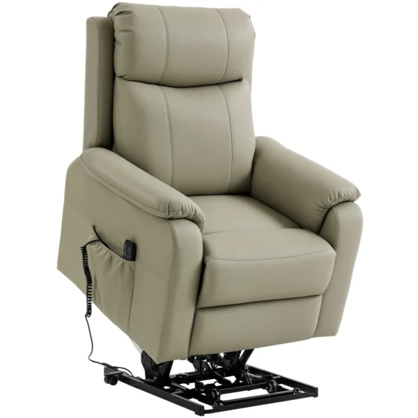 170° Electric Lift Recliner Chair in Breathable Faux Leather with 2 Motors, Remote Control, 4 Wheels, Brake, Footrest, Side Pockets, Cream