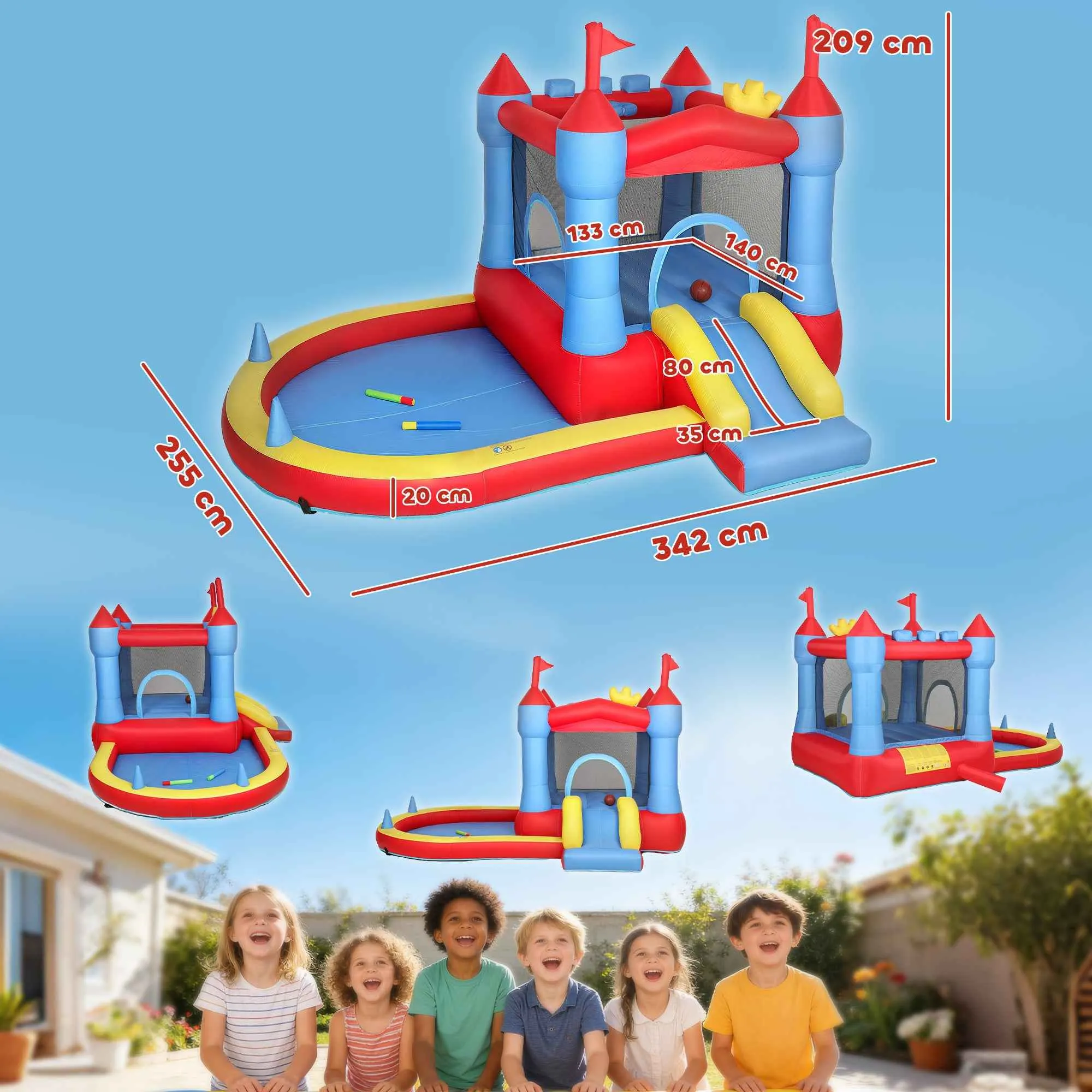 Inflatable Castle for Kids with Slide, Pool/Ball Pit, Basketball Hoop and Blower - Image 3