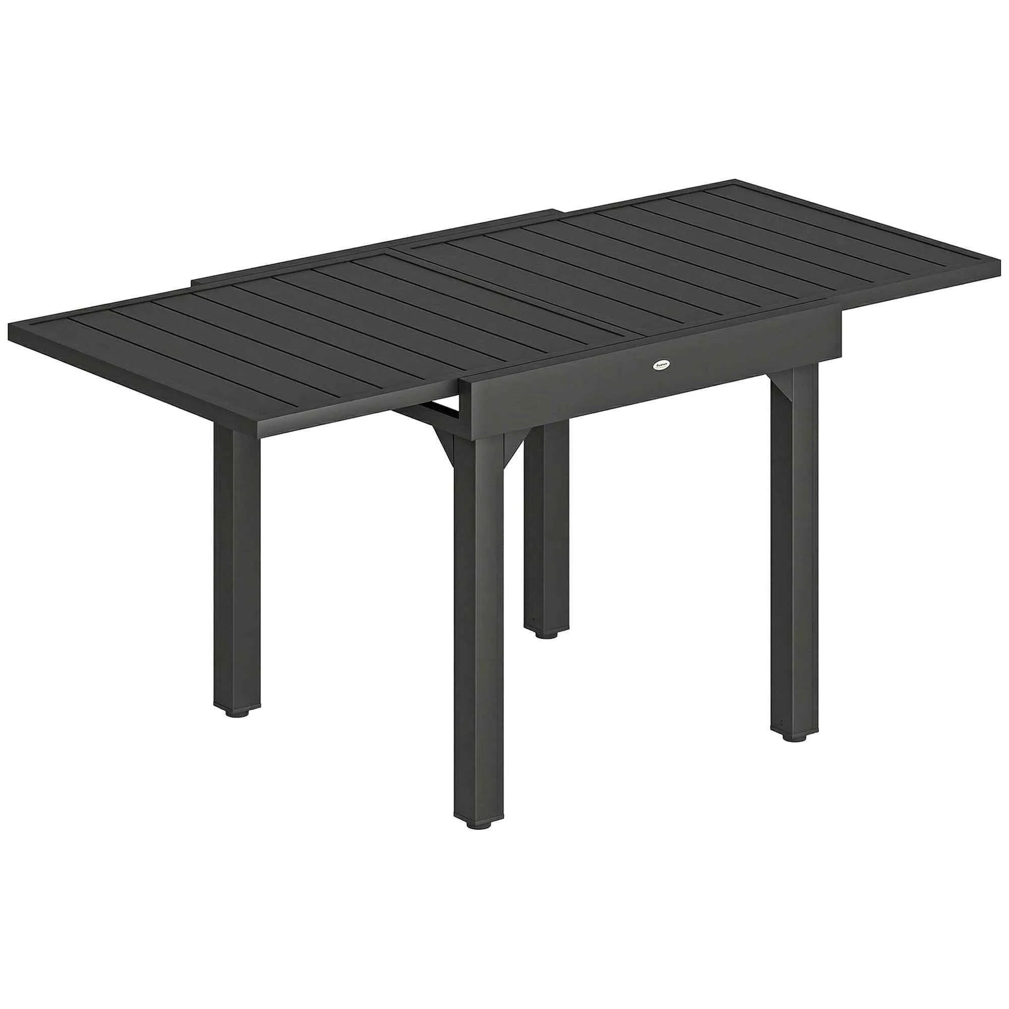 Outsunny Extendable Slatted Garden Table for 4-6 People, Made of Aluminum and Steel, 80/160x80 cm, Black