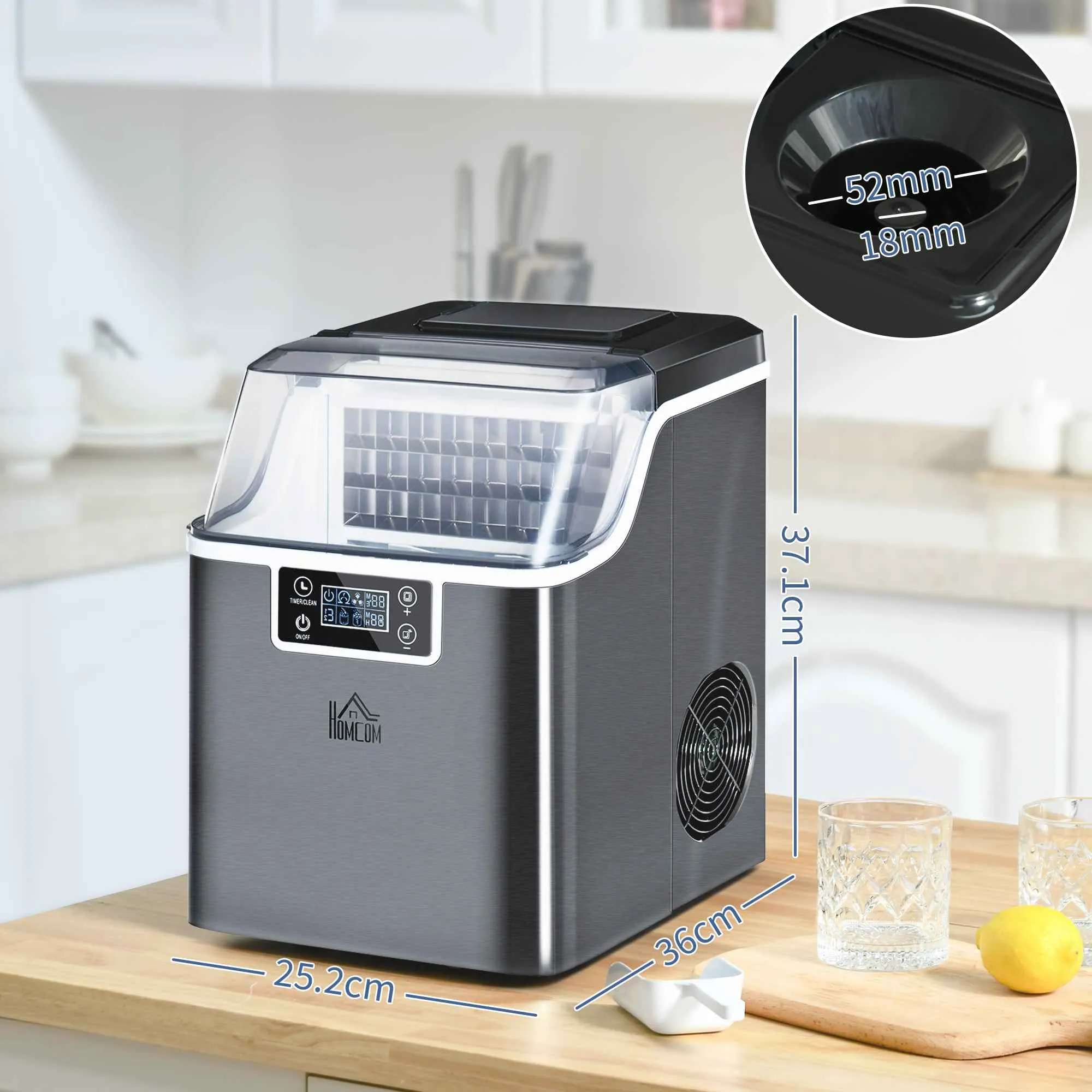 Ice Maker, 20kg in 24 Hours, 24 Cubes in 14-18 Minutes, Self-Cleaning System, Black - Image 3