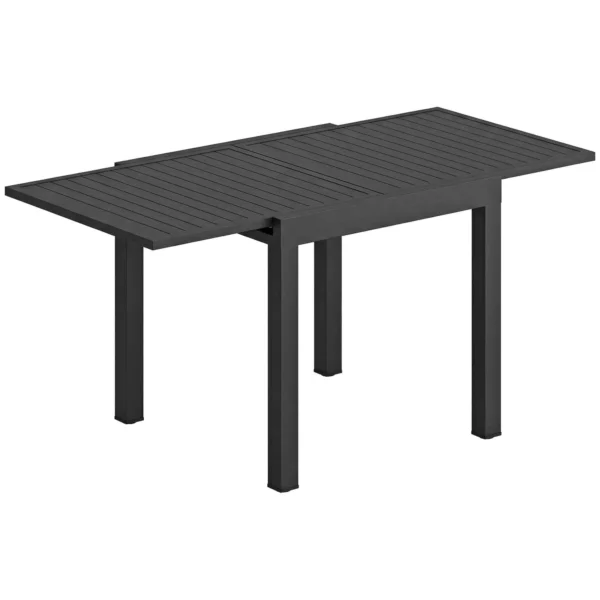 Outsunny Extendable Slatted Garden Table for 4-6 People, Aluminum, 80-160x80x75 cm, Black