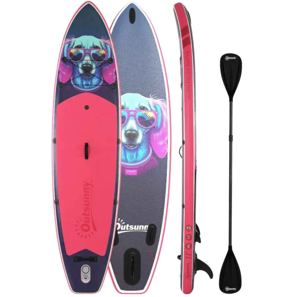 Outsunny Inflatable SUP with Seat, Paddle and Accessories, in Plastic and EVA, 335x82x15 cm, Blue and Pink